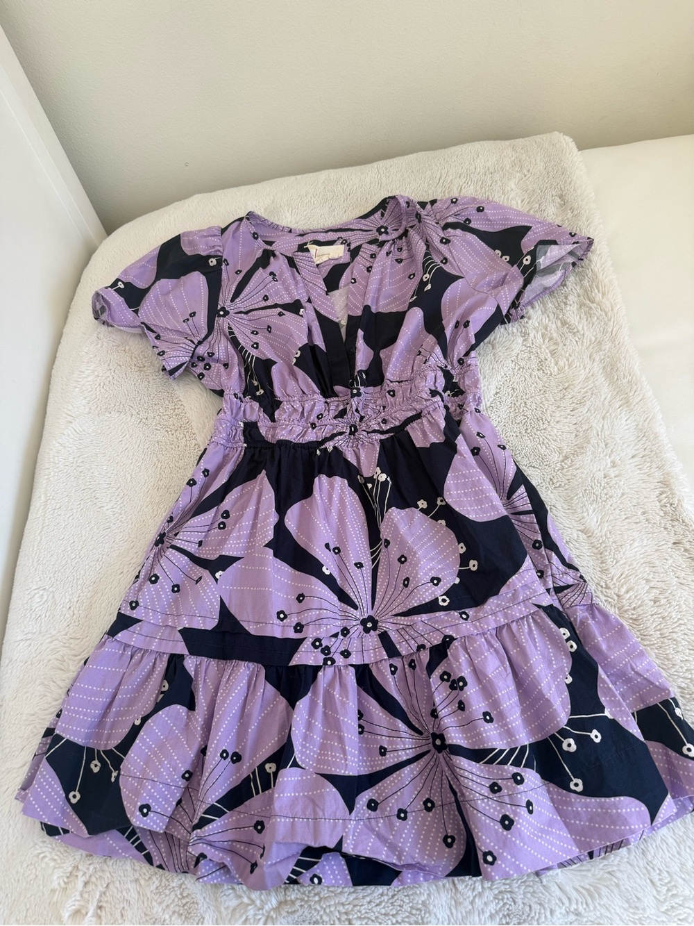 Women’s Anthro Purple Floral Tie-Waist Dress